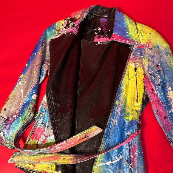 Upcycled Unique Abstract Leather Jacket – Festival & Street Style Fashion - Picture 4 of 12